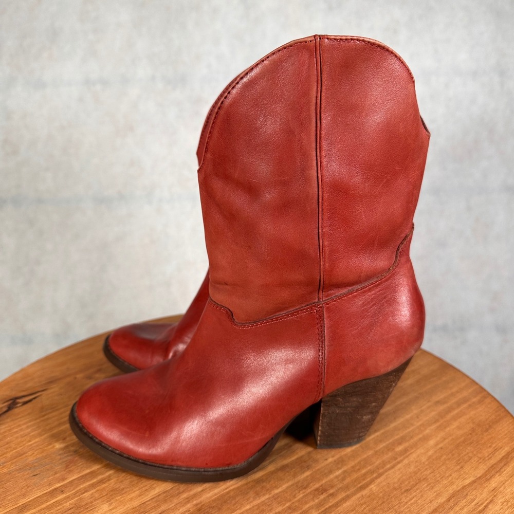 Franco Fortini McKinley2 Booties Womens 8 Red Leather Good Western Block Heel - Picture 9 of 14